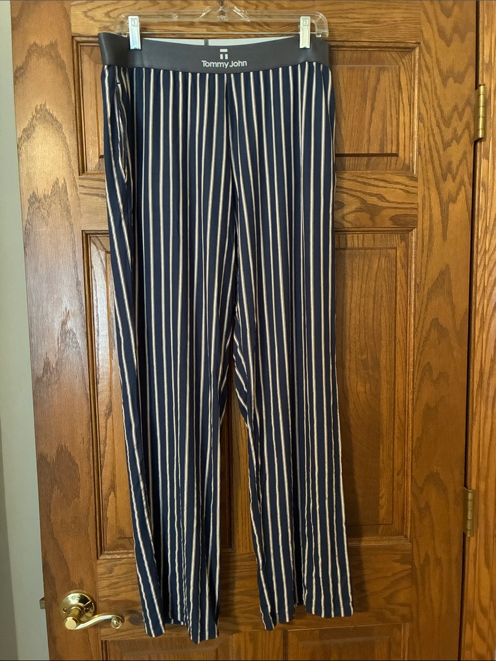 Tommy John second skin Navy and White Vertical-Strip Wide-Leg lounge pants